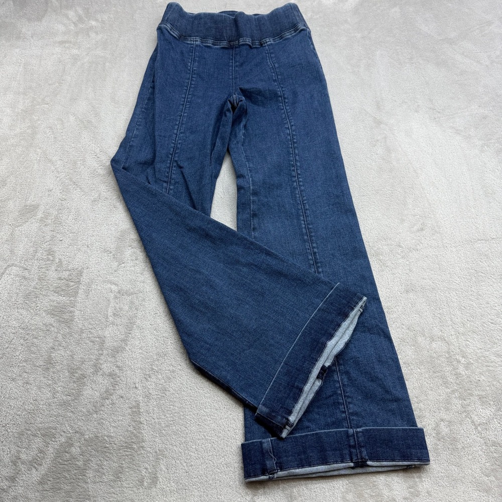Talbots Flare Leg Travel Jean Women's XS Hanover Wash Pull On Front Seam Preppy